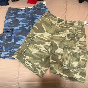 GAP Boys Camo Cargo Shorts - Olive Green & Navy Blue Camo